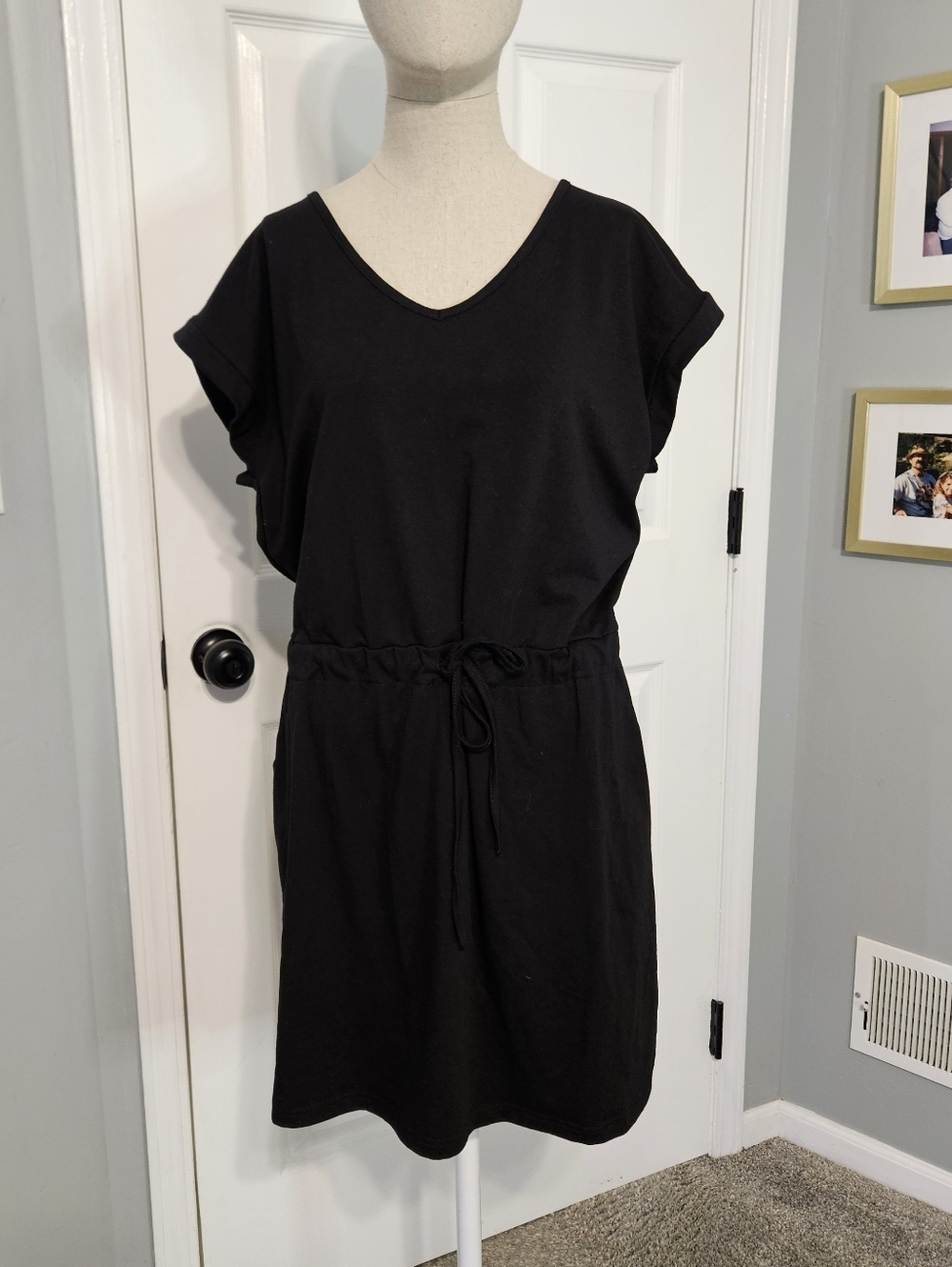 Amazon Black V-Neck Drawstring Mini Dress